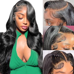 MUZOJET front view showing HD 13x6 lace and natural hairline benefit natural look