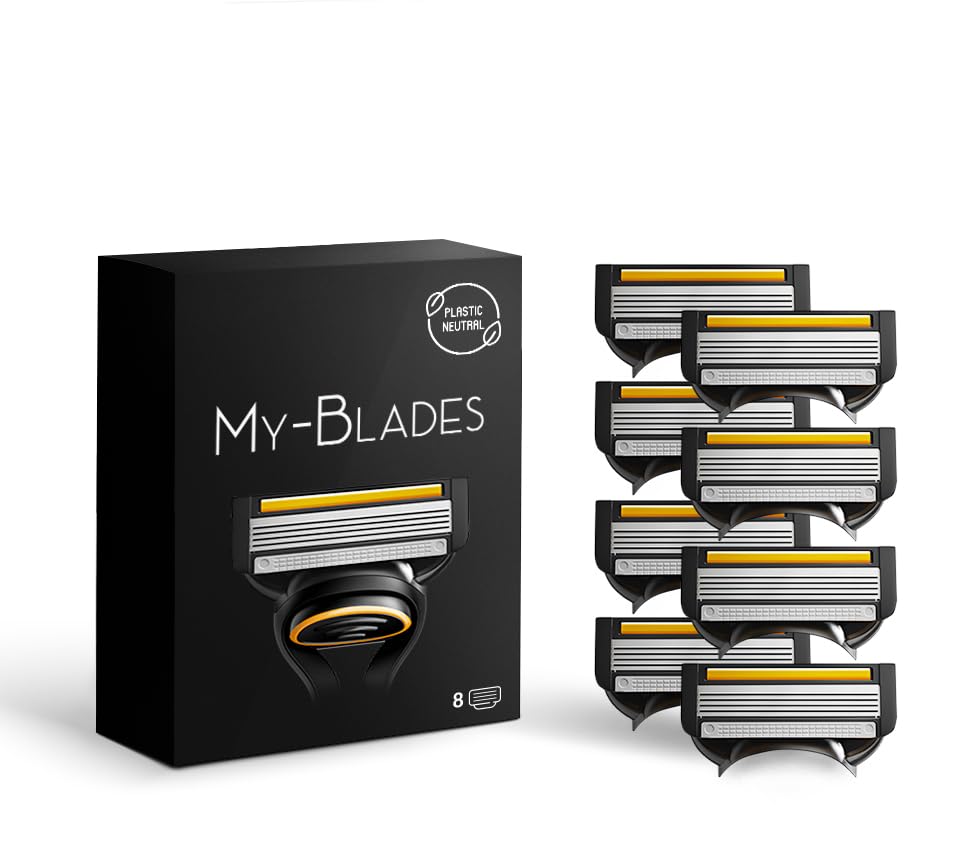 My-Blades front packaging showing 8-count refills and eco benefits