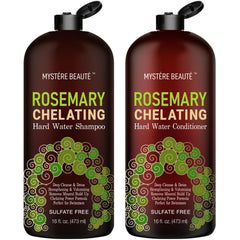 MYSTÉRE BEAUTÉ front packaging showing shampoo and conditioner, highlights clarifying and moisturizing benefits