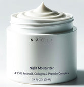NAELI retinoid cream front jar showing packaging and product size benefit: clear product identity