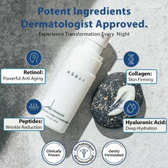 NAELI ingredients flatlay with hyaluronic acid, peptides and butters showing clean, active formulation benefit