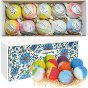 nagaliving front packaging showing ten colorful bath bombs and eco box for gifting