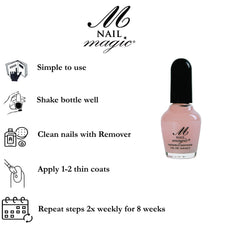 Nail Magic clear strengthener applied on nail tip showing non-tacky finish