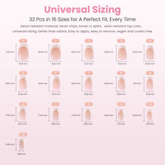 Nail Reformation layout of 16 sizes showing selection options for precise fit