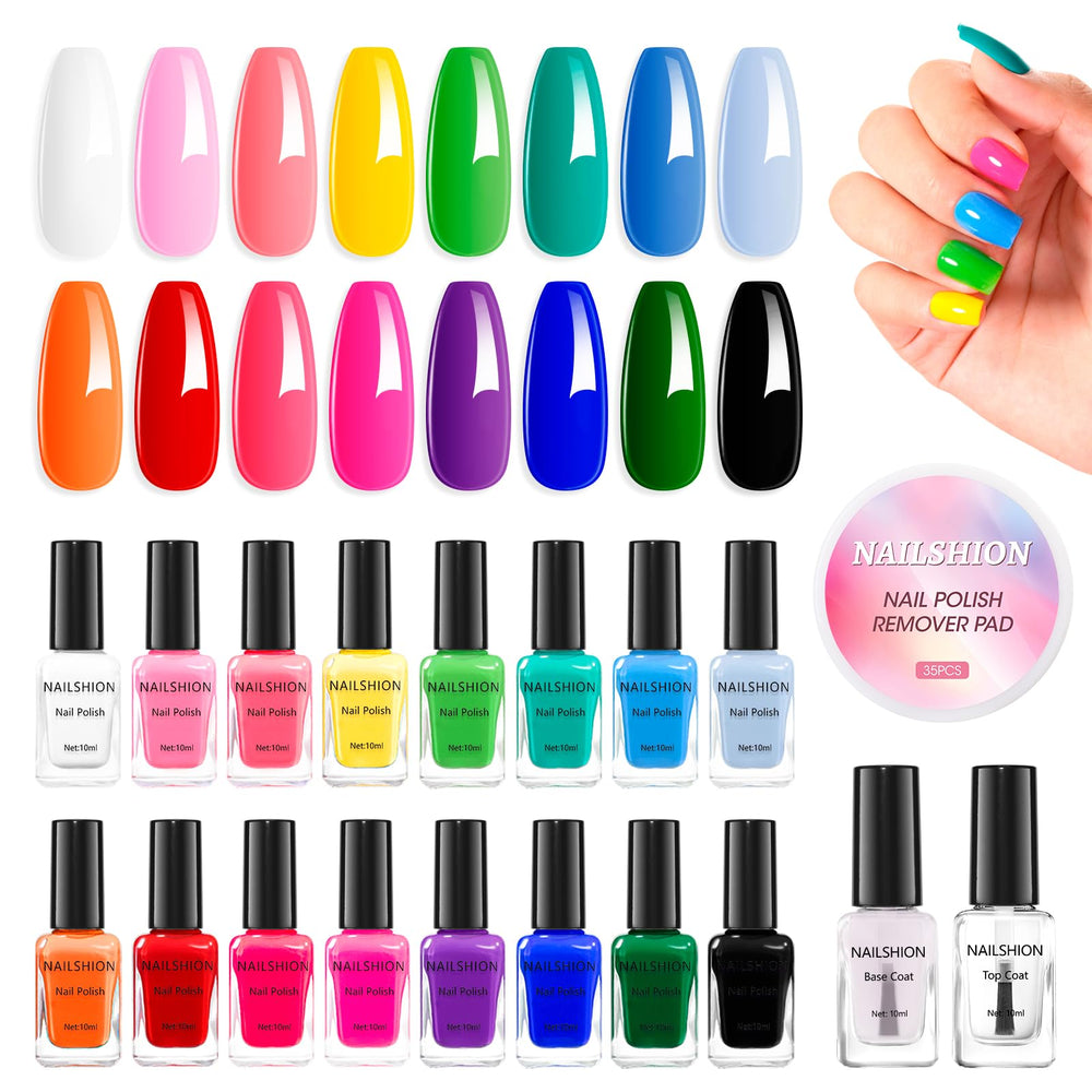 Nailshion front packaging showing 16-color set and glossy finish benefit
