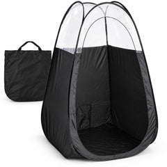 Naked Sun front view of XL pop-up tent showing professional setup and containment