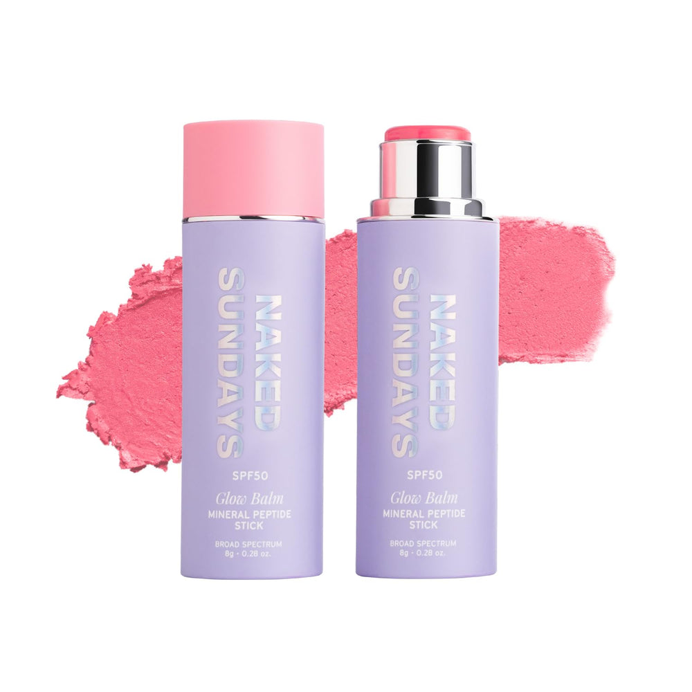 Naked Sundays front packaging showing compact blush stick and SPF benefits