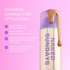 Naked Sundays pump dispenser detail emphasizing easy, mess-free application