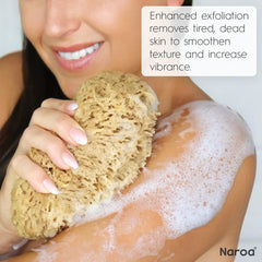 Naroa sponge creating rich lather with soap to boost cleansing benefits