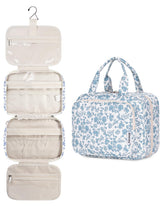 Narwey front view of hanging toiletry bag showing organized compartments benefit