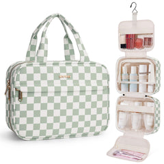 Narwey front view of toiletry bag showing compact shape and carry handle benefit