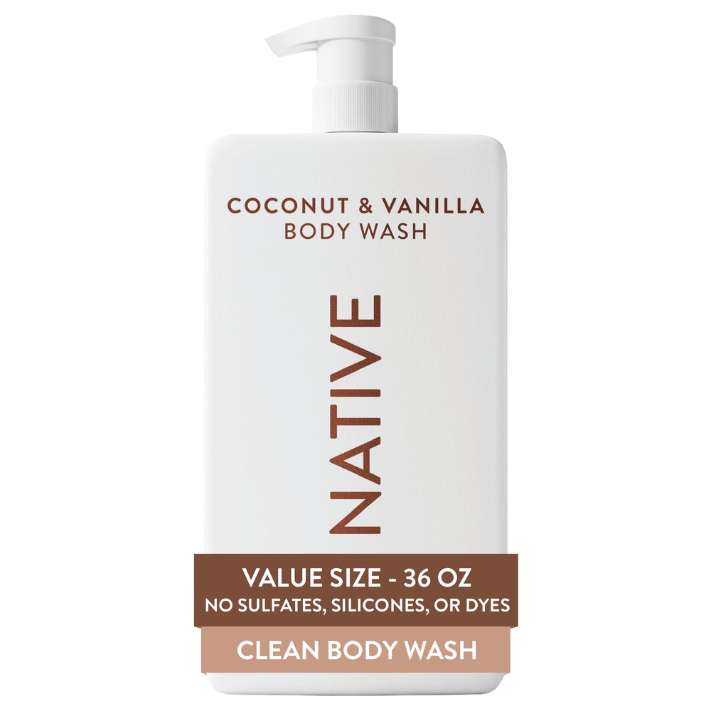 Native 36 oz pump bottle front view showing clean packaging and convenience