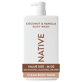 Native 36 oz pump bottle front view showing clean packaging and convenience