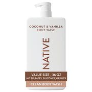 Native 36 oz pump bottle front view showing clean packaging and convenience