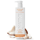 Native front packaging of Bare Coconut lotion shows product and clean design for gentle care