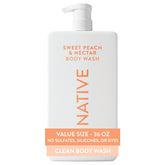 Native front packaging of 36 oz body wash showing size and scent, easy refill benefit