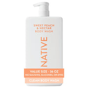 Native front packaging of 36 oz body wash showing size and scent, easy refill benefit
