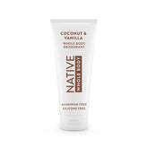 Native coconut & vanilla jar front showing clean packaging and scent benefit