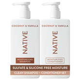 Native front packaging showing duo bottles and clear scent label benefit gentle care