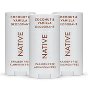 Native deodorant front packaging showing coconut and vanilla scent benefit