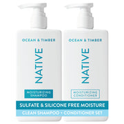 Native front packaging showing both Ocean & Timber bottles and size benefit
