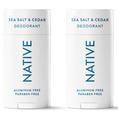 Native front packaging showing two sea salt cedar deodorant sticks for long-lasting protection