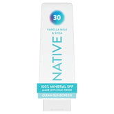 Native sunscreen front bottle showing SPF 30 protection and benefit