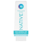 Native sunscreen front bottle showing SPF 30 protection and benefit