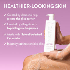 Native foam texture close-up demonstrating gentle lather that moisturizes skin