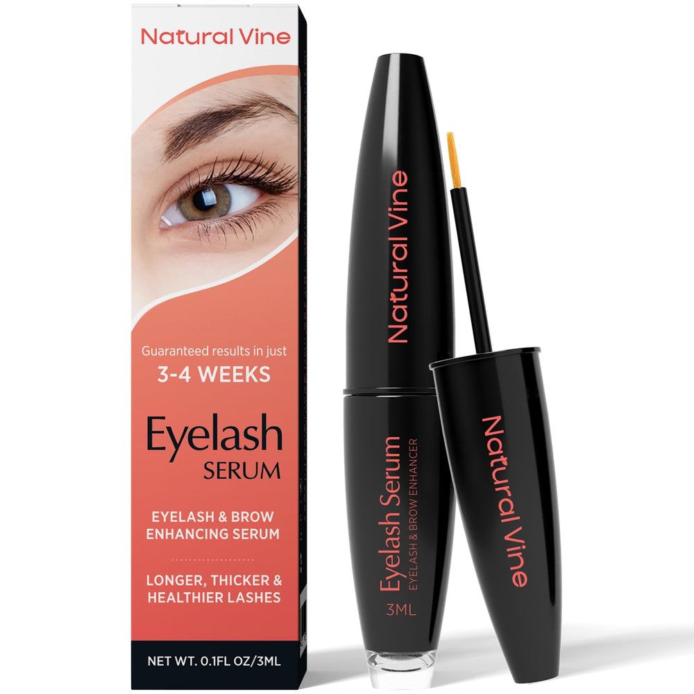 Natural Vine front packaging showing the serum and brand benefit of fuller lashes