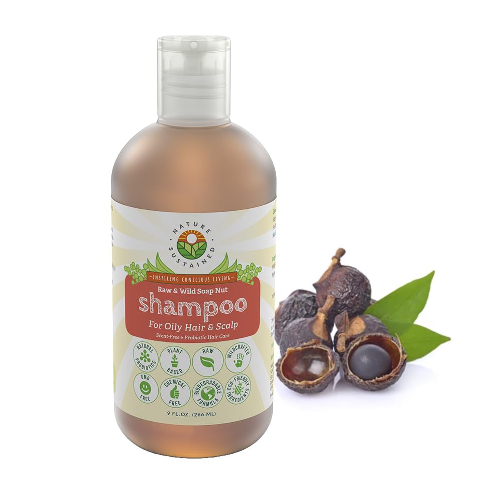 Nature Sustained front label showing organic probiotic shampoo benefits