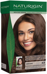 Naturigin box front showing 4.0 Brown shade and benefits