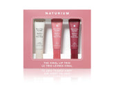 Naturium lip trio front packaging showing clear, petal, jam tubes and glossy benefits
