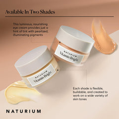 Naturium applied under eye on model illustrating visible brightening and smoother skin