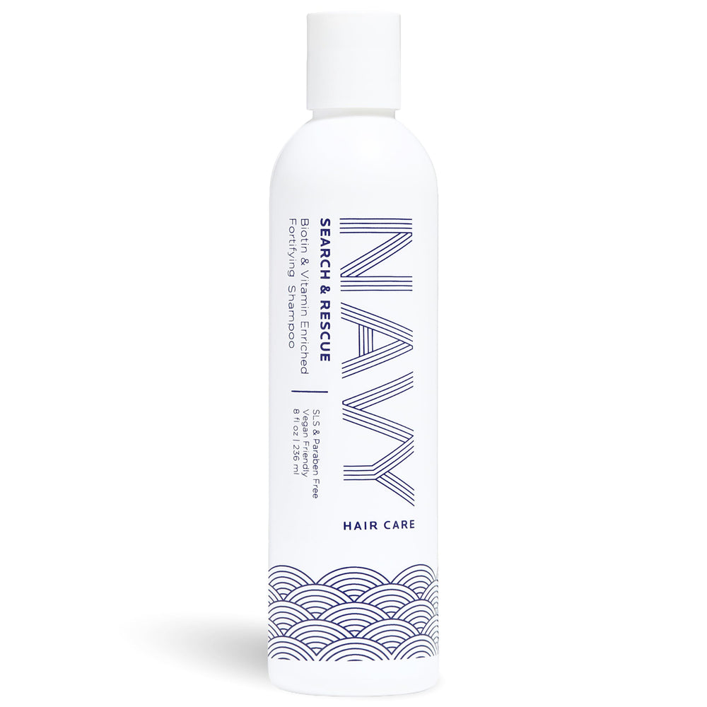 NAVY HAIR CARE front label showing product name and size benefits