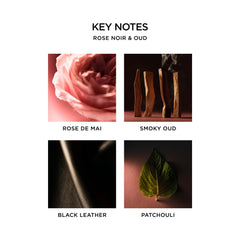 NEST New York close-up of Rose Noir & Oud label highlighting fragrance notes and ingredient clarity benefit