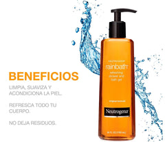 Neutrogena Rainbath gel lather close-up showing smooth texture and rinse benefit