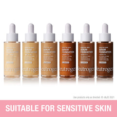 Neutrogena serum foundation texture close-up showing lightweight, blendable formula