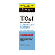 Neutrogena T/Gel front packaging showing bottle and branding, clear product identification benefit