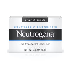 Neutrogena transparent facial bar front packaging showing product and size benefits
