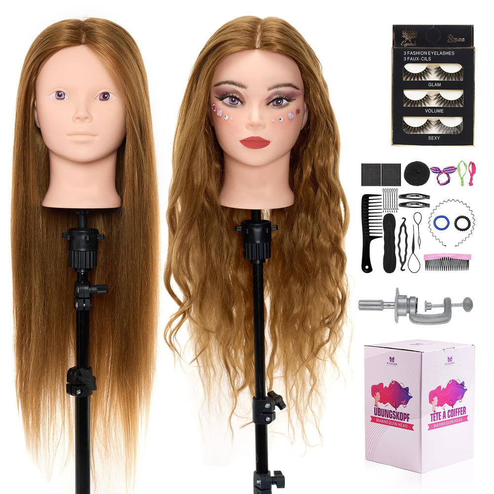 Neverland front view of 28-inch mannequin head showing full hair for realistic styling