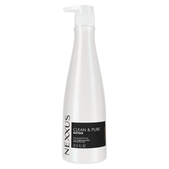 Nexxus Clean & Pure front bottle view showing product clarity and professional benefit