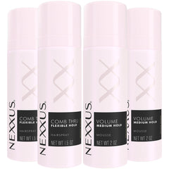 Nexxus front packaging travel duo showing compact bottles and branding benefit portability