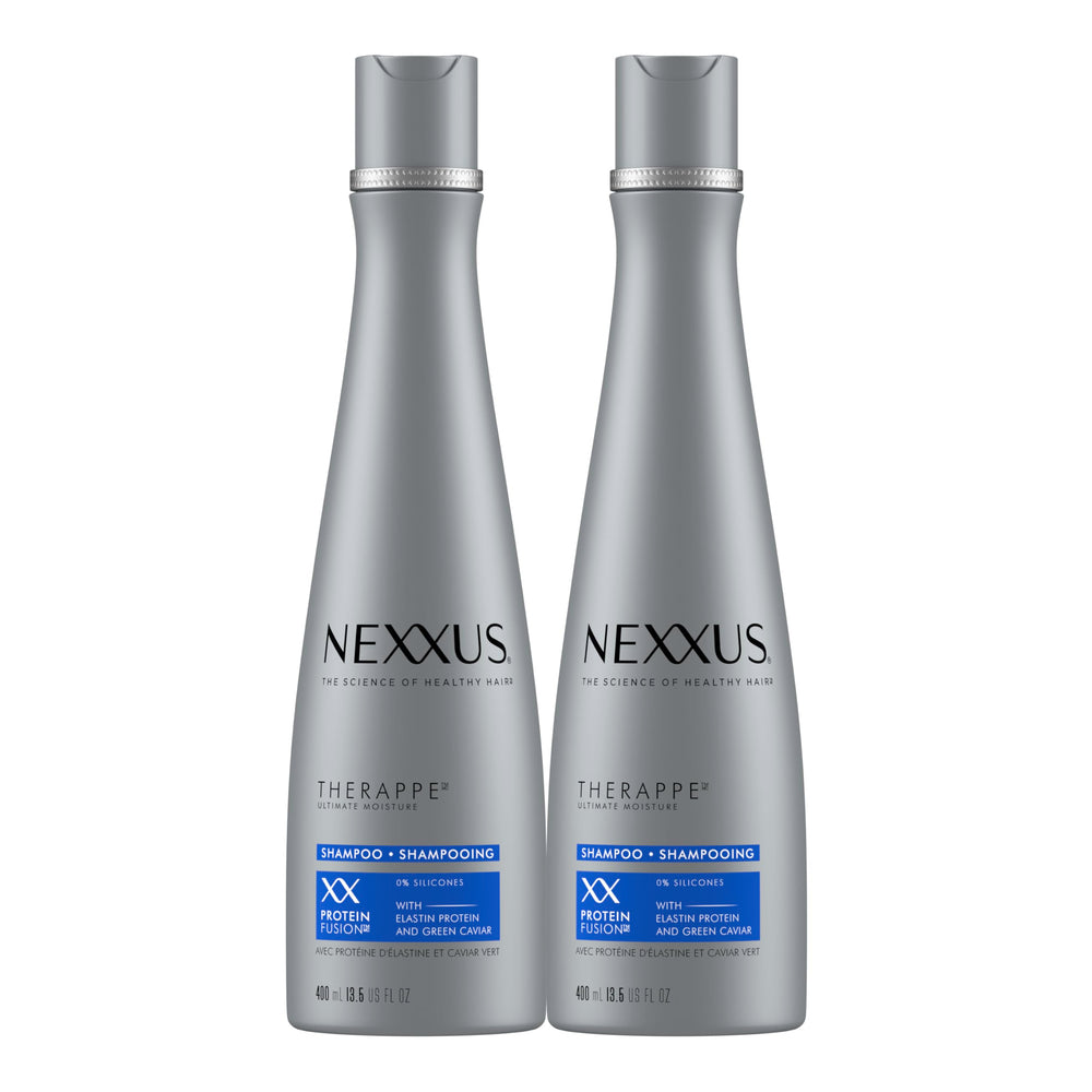Nexxus Therappe front packaging showing dual 13.5 oz bottles and product benefits