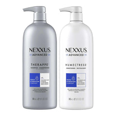 Nexxus close-up of shampoo and conditioner pump texture demonstrating creamy formula and hydration benefit