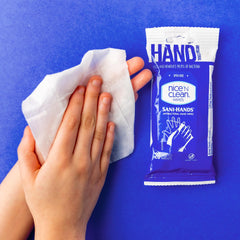Nice 'N Clean wipe in hand demonstrating quick clean and on-the-go use