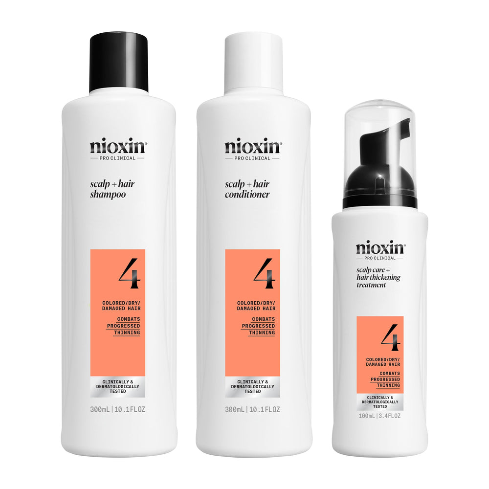 Nioxin System 4 front packaging showing three-step kit for thicker hair