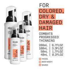 NIOXIN creamy spray texture close-up demonstrating lightweight absorption benefit