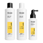 NIOXIN kit front packaging showing complete three-step system and thicker hair benefit