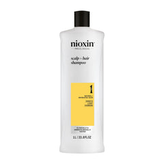 NIOXIN System 1 front packaging showing product benefits and branding